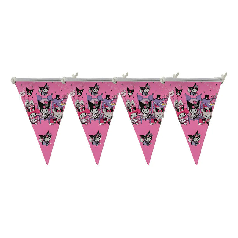 Cotillón Cumpleaños Kuromi Sanrio Banderín Decorativo