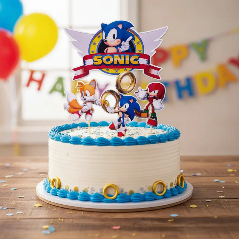 Pack 4 Topper Torta De Cumpleaños De Sonic