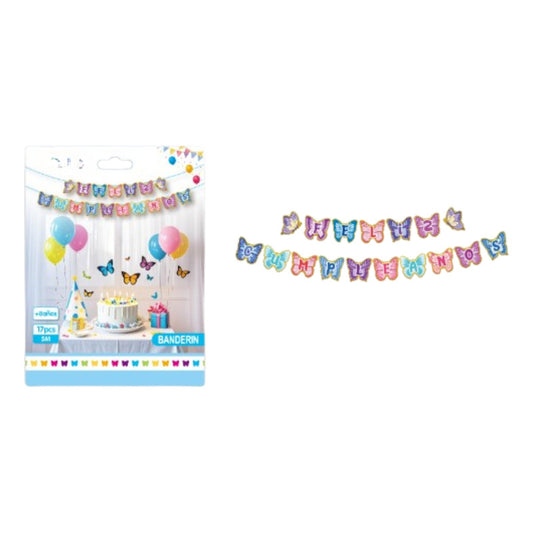 Guirnalda Colgante Feliz Cumpleaños Diseño Mariposas