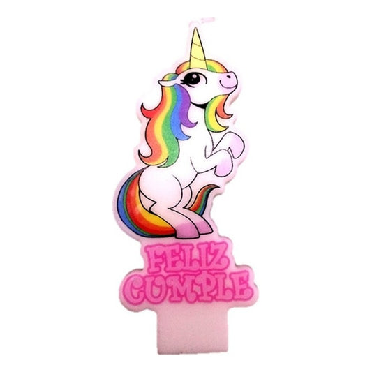 Vela Unicornio Blanco Rosa Festivity Para Cumpleaños 12x5cm