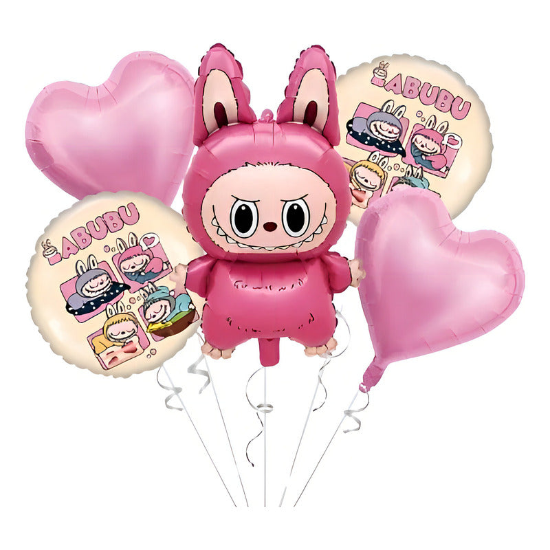Globos Metalizados Rosa Chicle Feliz Group Pack 5 Para Fiestas Helio
