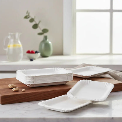 Plato Bandeja De Cartón Rectangular Blanca Pack X50 Unidades Blanco