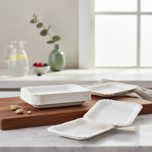 Plato Bandeja De Cartón Rectangular Blanca Pack X50 Unidades Blanco