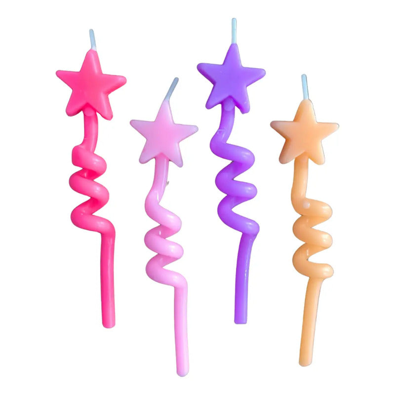 Set De 4 Velas De Cumpleaños Estrellas Colores Pasteles Niña