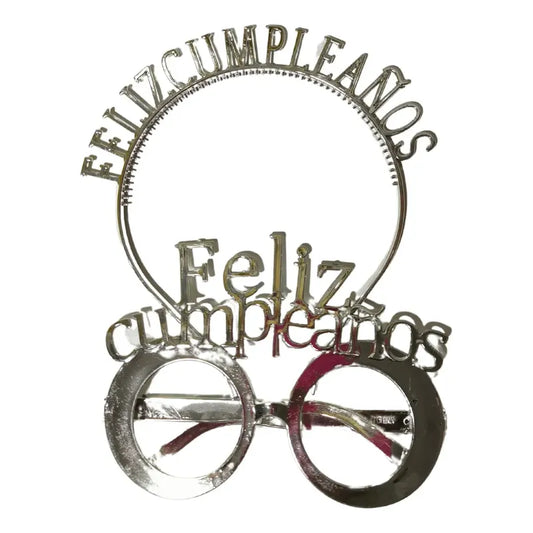 Pack Cintillo + Lente Feliz Cumpleaños Dorado