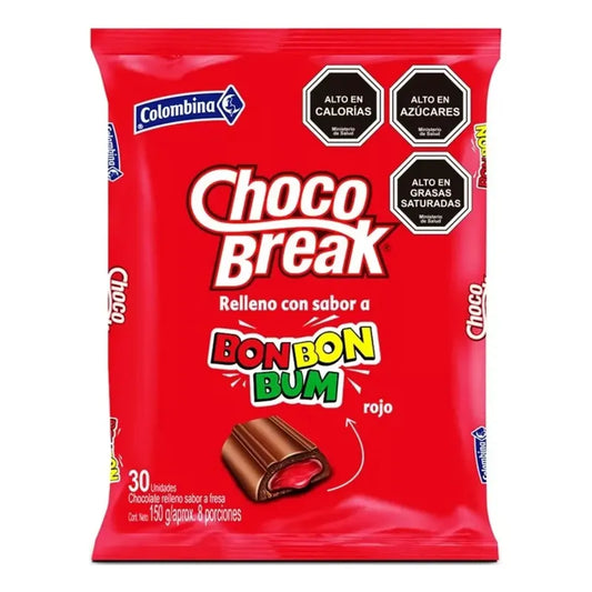 Choco Break Chocolate Sabor Fresa Bon Bon Bum (30 Unidades)