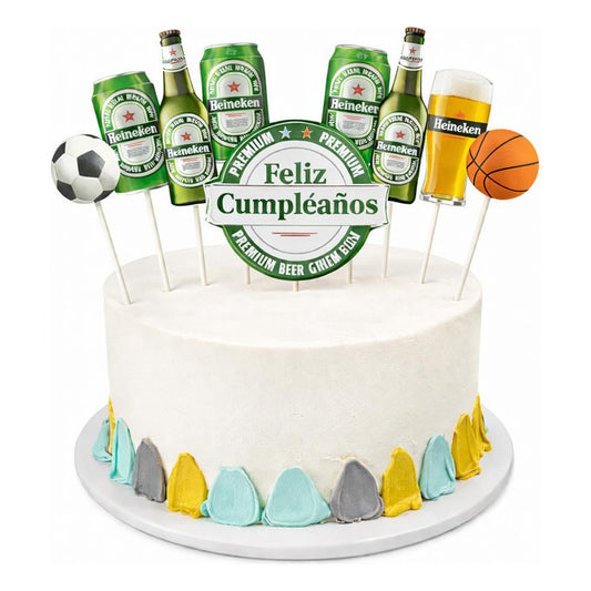 Set Toppers Heineken Para Torta Cumpleaños Deportes Verde