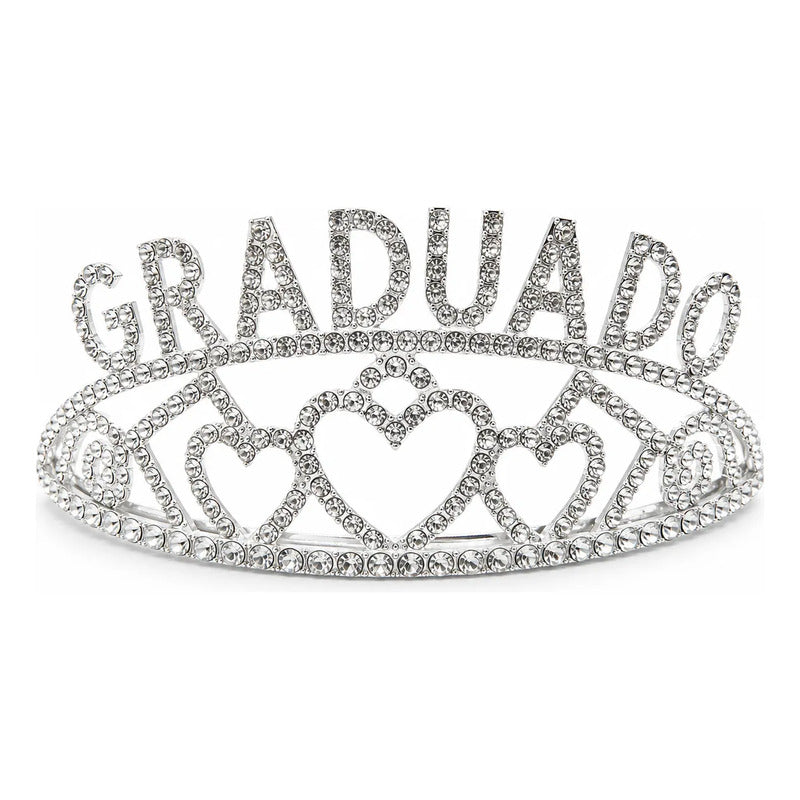 Tiara Corona Graduado Plateada Con Strass Para Graduación Plateado