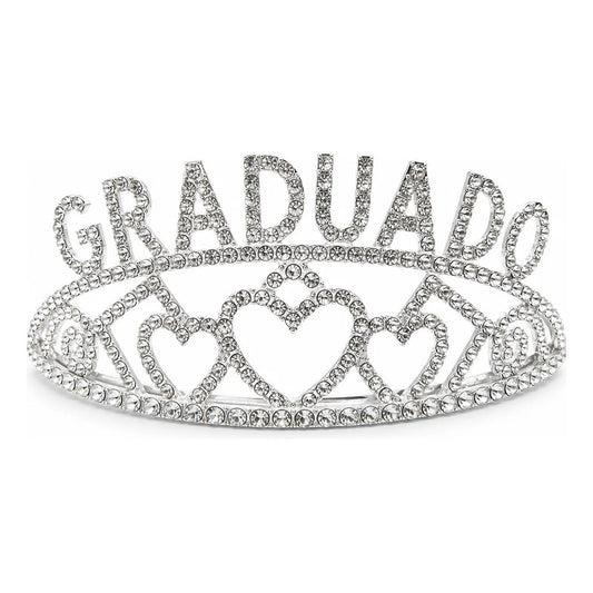Tiara Corona Graduado Plateada Con Strass Para Graduación Plateado