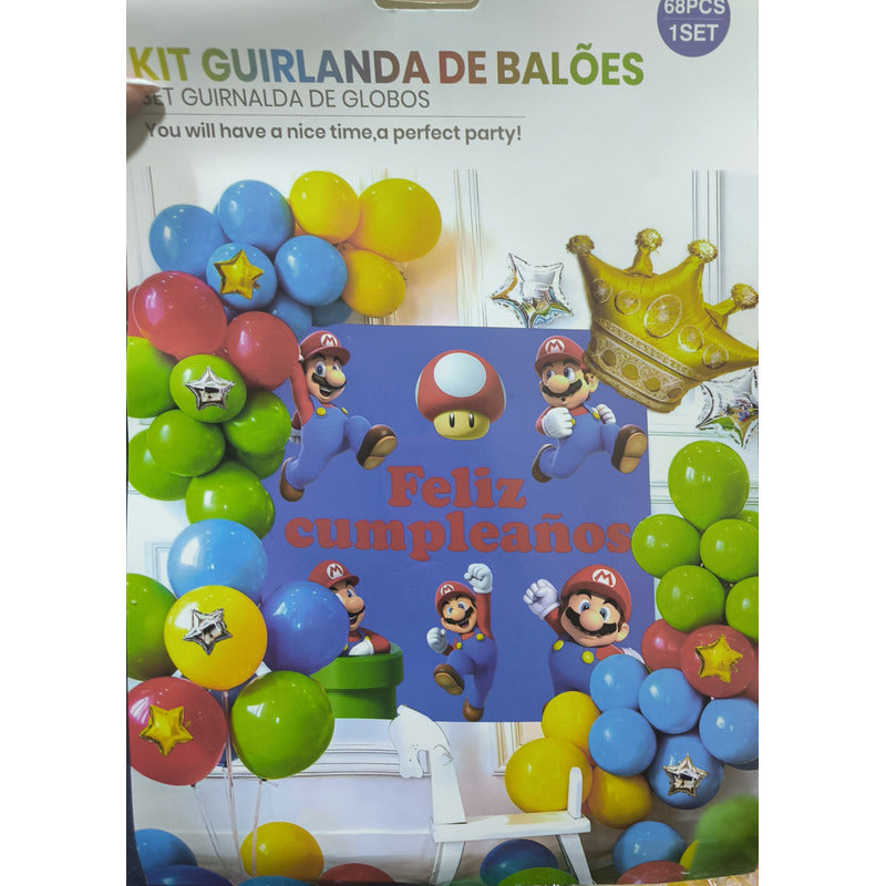 Set Decoración Cumpleaños Super Mario Bross 68 Pcs