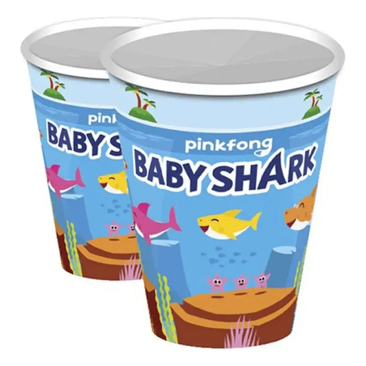 Pack 6 Vasos Cumpleaños Baby Shark Celeste