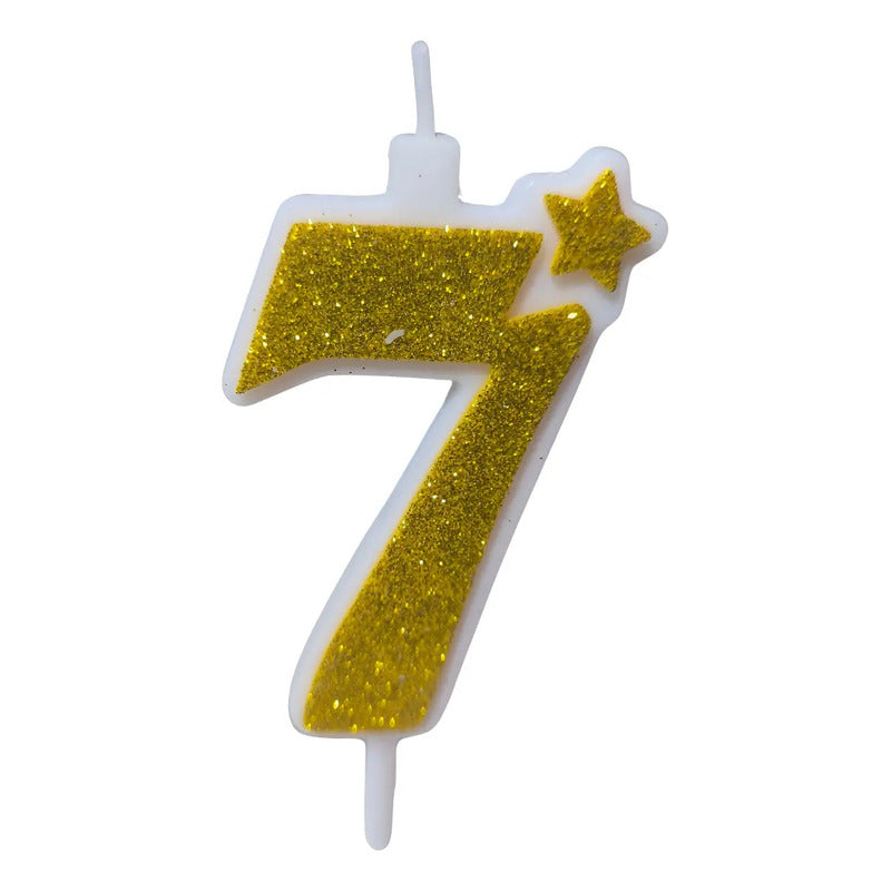 Vela De Numero Dorada Con Escarcha 12 Cm