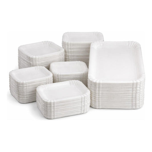 50 Platos Descartables De Torta De Cartón 23x17 Cm Rectangul Blanco
