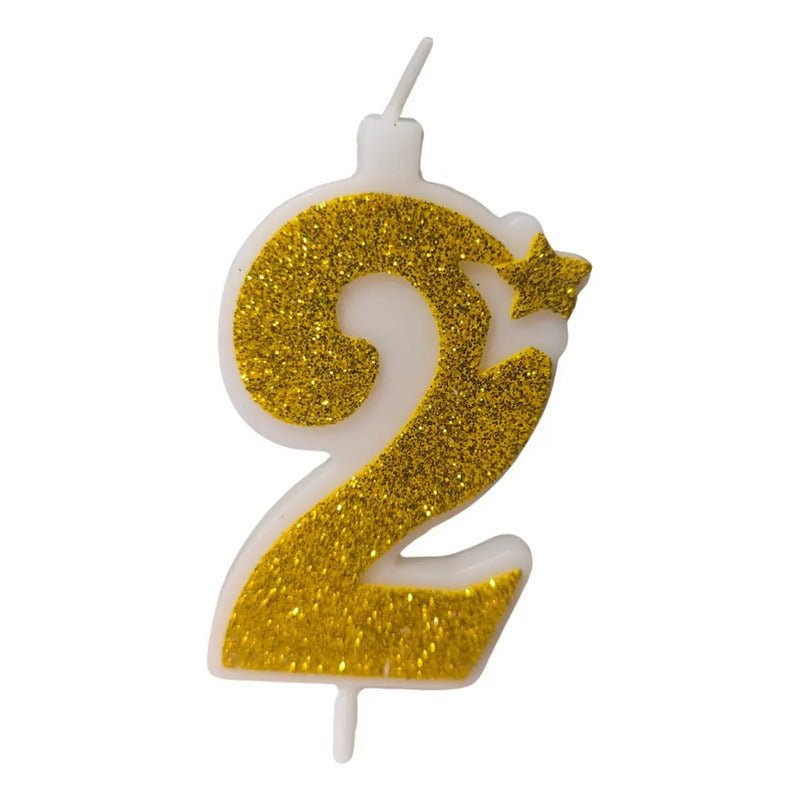 Vela De Numero Dorada Con Escarcha 12 Cm