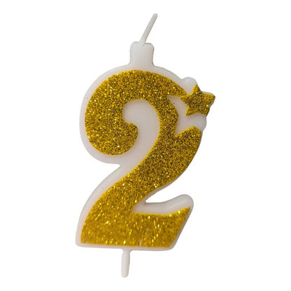 Vela De Numero Dorada Con Escarcha 12 Cm