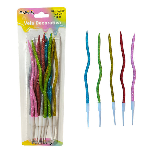 Set 12 Velas De Cumpleaños Colores Y Glitter