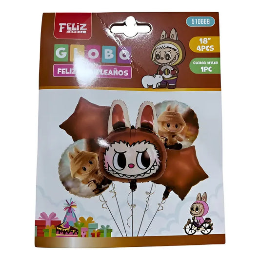 Globos Metalizados Feliz Group Marrón Pack 5 Unidades Cotillón Fiesta