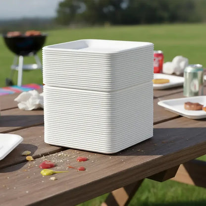 50 Platos Desechables Cuadrados Biodegradables Blancos 18 Cm Blanco