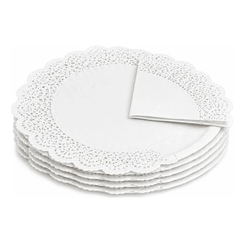 Pack 5 Bandejas De Coctel De Cartón Redonda Con Blonda 38 Cm Blanco