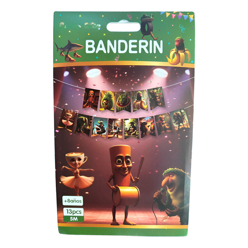 Guirnalda Banderín Decorativo Brainrot Tralaleros Verde