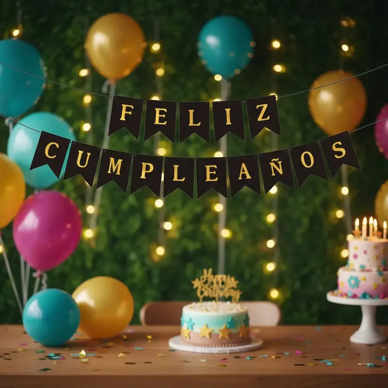 Cotillón Guirnalda Feliz Cumpleaños Banderín Negro