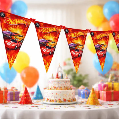 Guirnalda Banderines Hot Wheels Fiesta Cumpleaños Rojo