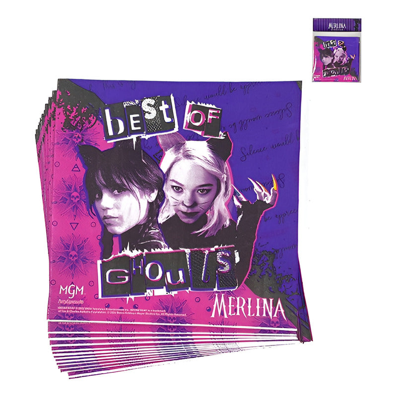 Pack 12 Servilletas Cumpleaños Merlina Violeta