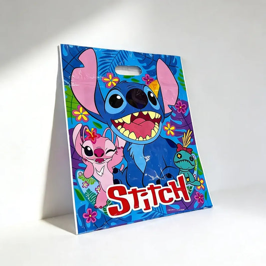 10 Bolsa Herméticas De Cotillón Cumpleaños Diseño Stitch Azul