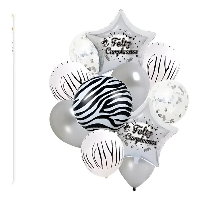 Set De Globos Animal Print Plateado 11 Piezas Decoración Plateado