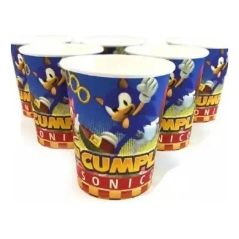 6 Vasos Sonic De Cumpleaños Y Fiestas  Azul