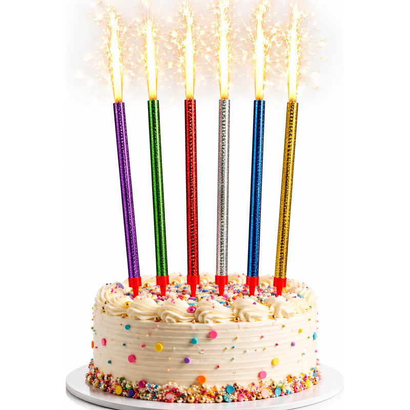 X 6 Velas Largas De Bengala Volcán Chispas Para Torta 27 Cm