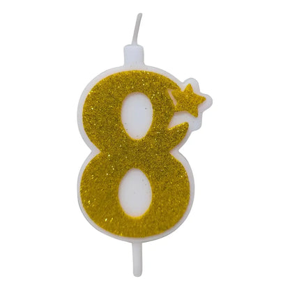 Vela De Numero Dorada Con Escarcha 12 Cm