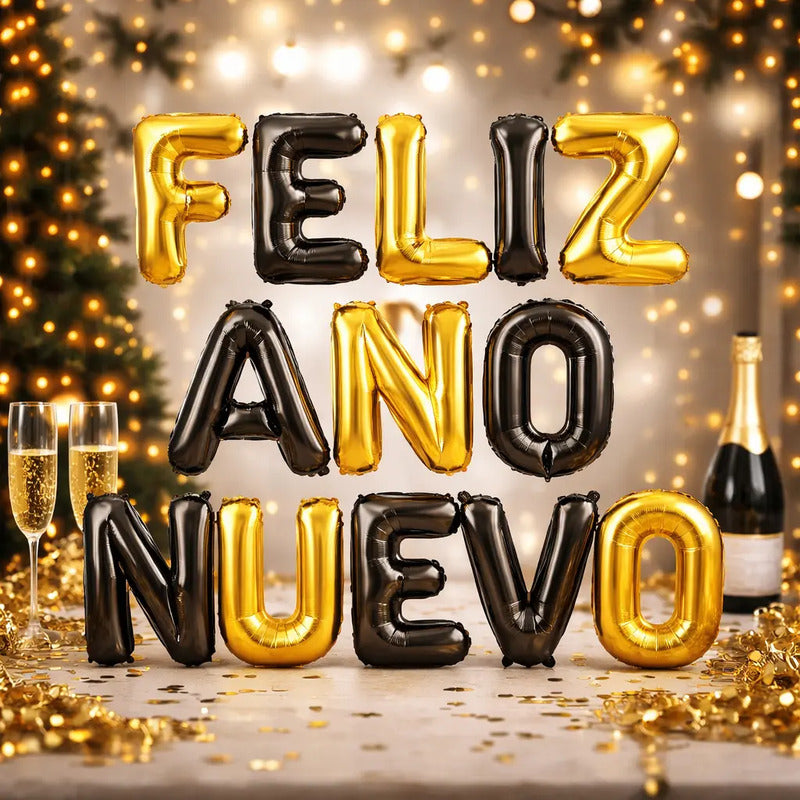 Frase De Globo Feliz Año Nuevo Decoración  Negro