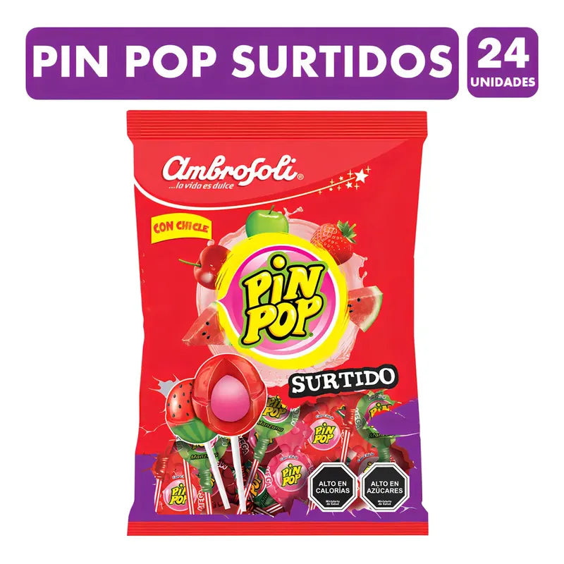 Chupete Pin Pop Surtidos Ambrosoli (24 Unidades)
