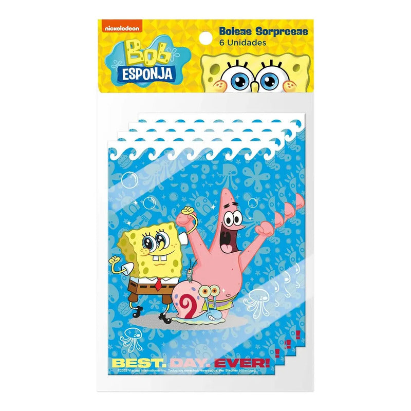 Set 6 Bolsas Para Dulces Bob Esponja Cumpleaños Azul Bob Esponja