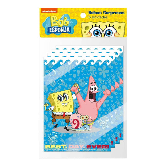 Set 6 Bolsas Para Dulces Bob Esponja Cumpleaños Azul Bob Esponja