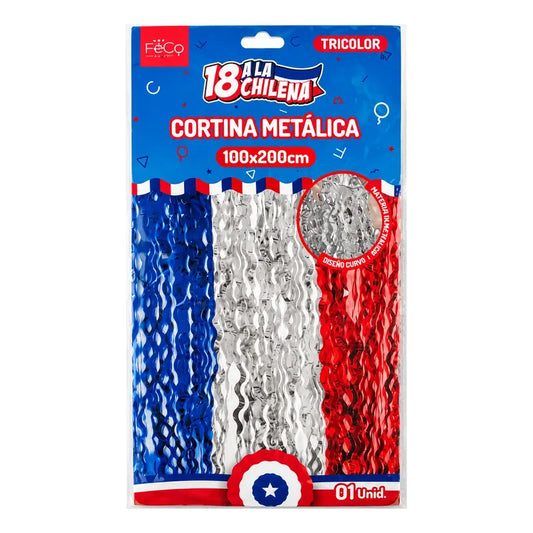 Cortina Metálica Tricolor Fiestas Patrias Chile 100x200cm Tricolor