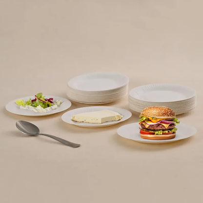 100 Platos De Carton # 3, Pastel Biodegradable, 15 Cm Color Blanco