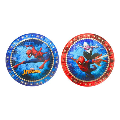 Set 6 Platos Cartón Spiderman 18cm Para Cumpleaños Azul Y Rojo Azul Rojo