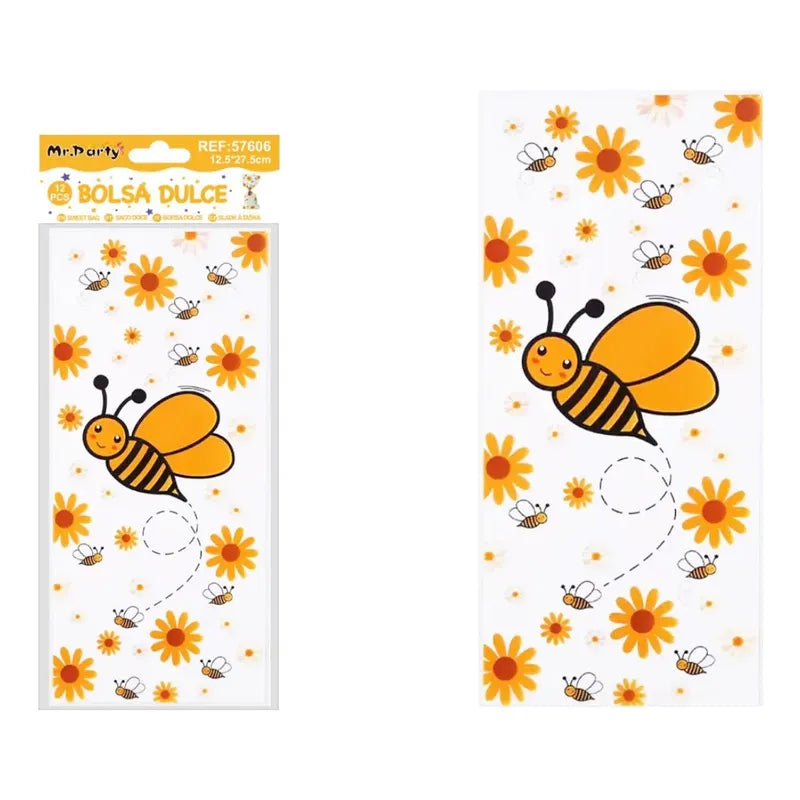 Bolsas Para Dulces Abeja Y Flores Pack 12 Unidades Blanco