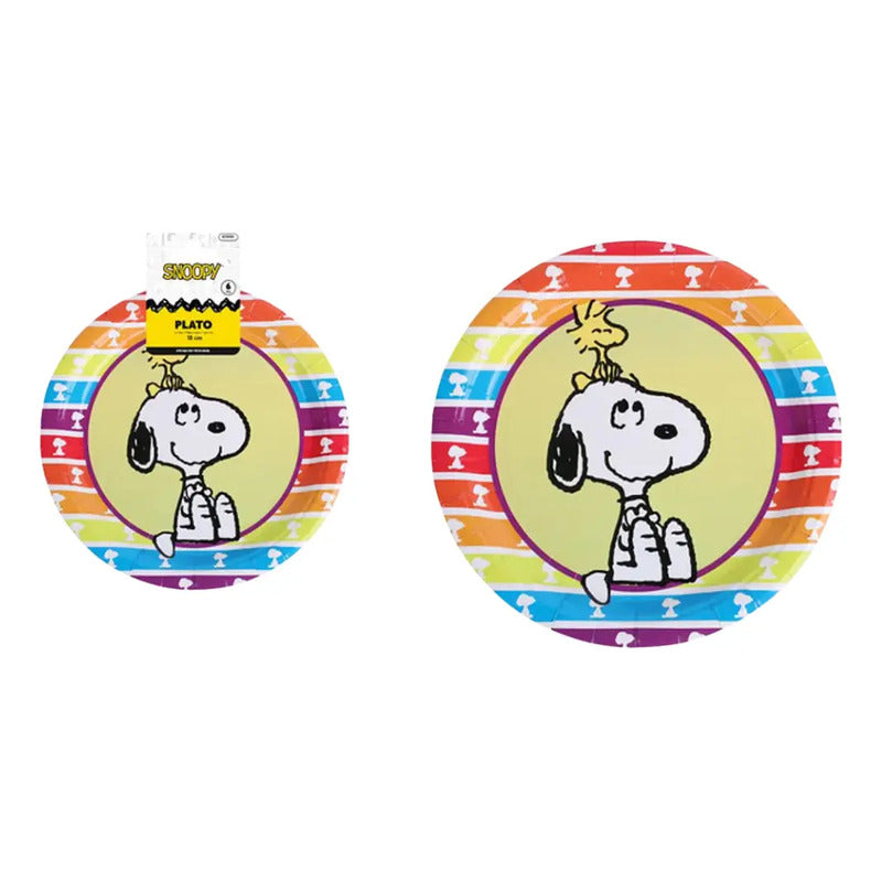 Pack 6 Platos Cumpleaños Snoopy Blanco