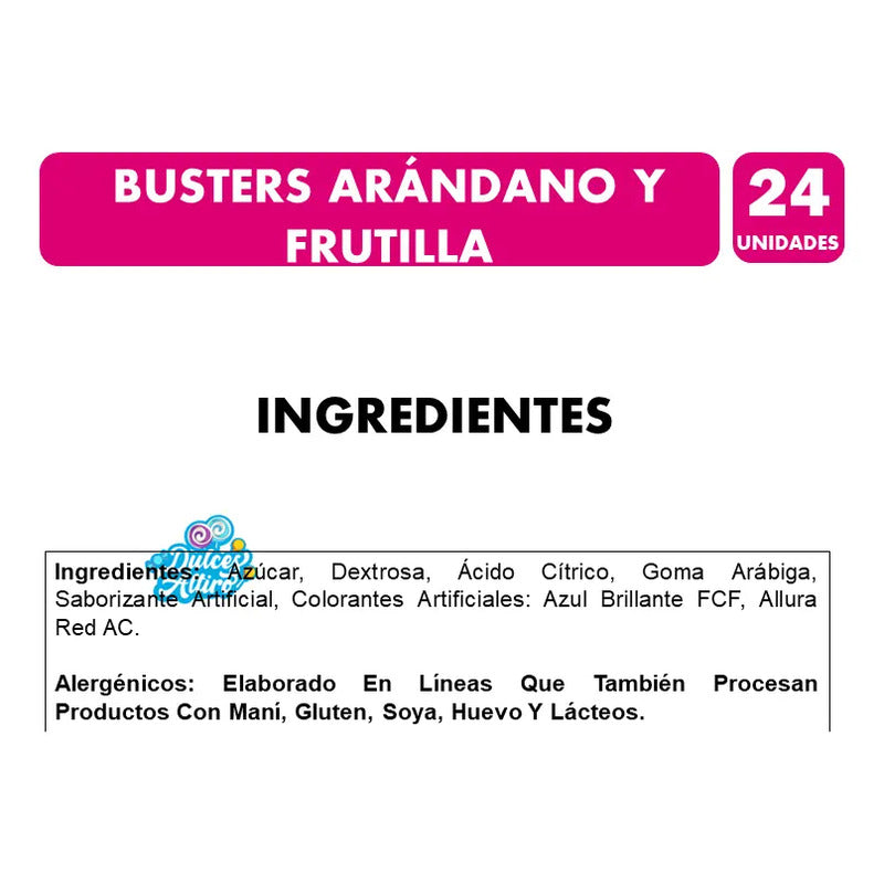 Busters - Dulces Ácidos De Sabor Arándano Frutilla Mabú 24 Unidades