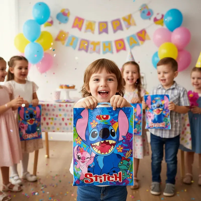 10 Bolsa Herméticas De Cotillón Cumpleaños Diseño Stitch Azul