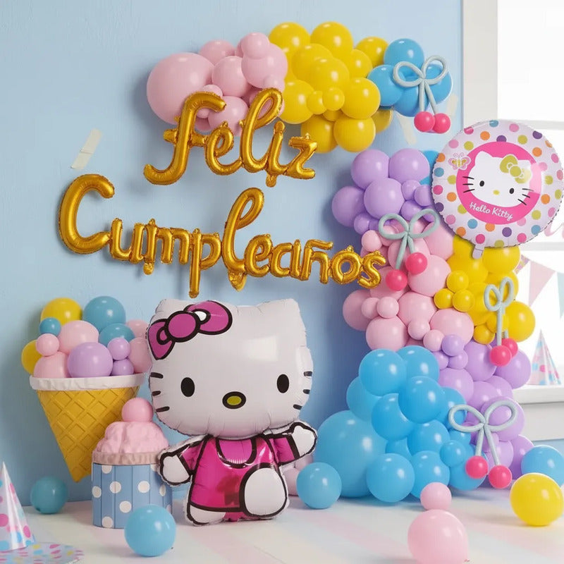 Decoración Globos Hello Kitty Cotillón Cumpleaños Rosa