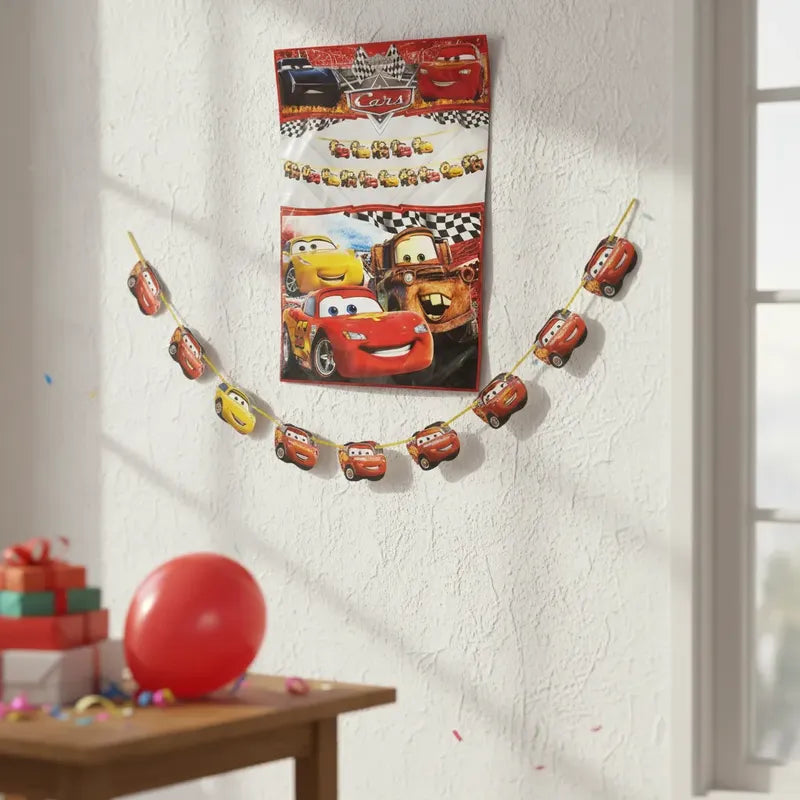Banderín Guirnalda Cars Rayo Mcqueen Fiesta Cumpleaños 3d Rojo