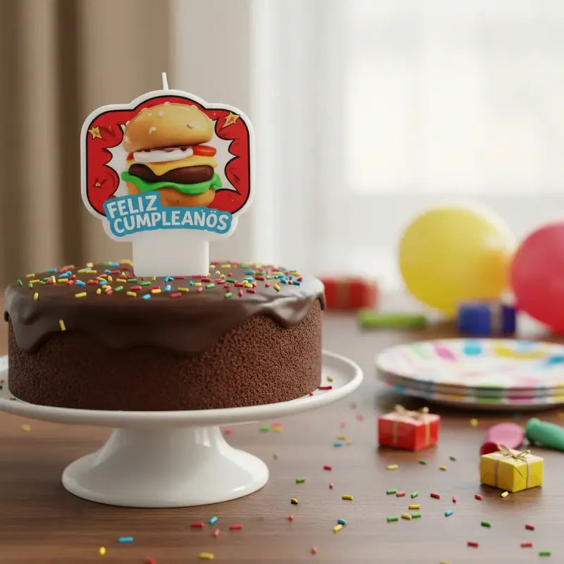 Vela De Cumpleaños Diseño Hamburguesa Para Torta