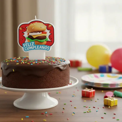 Vela De Cumpleaños Diseño Hamburguesa Para Torta
