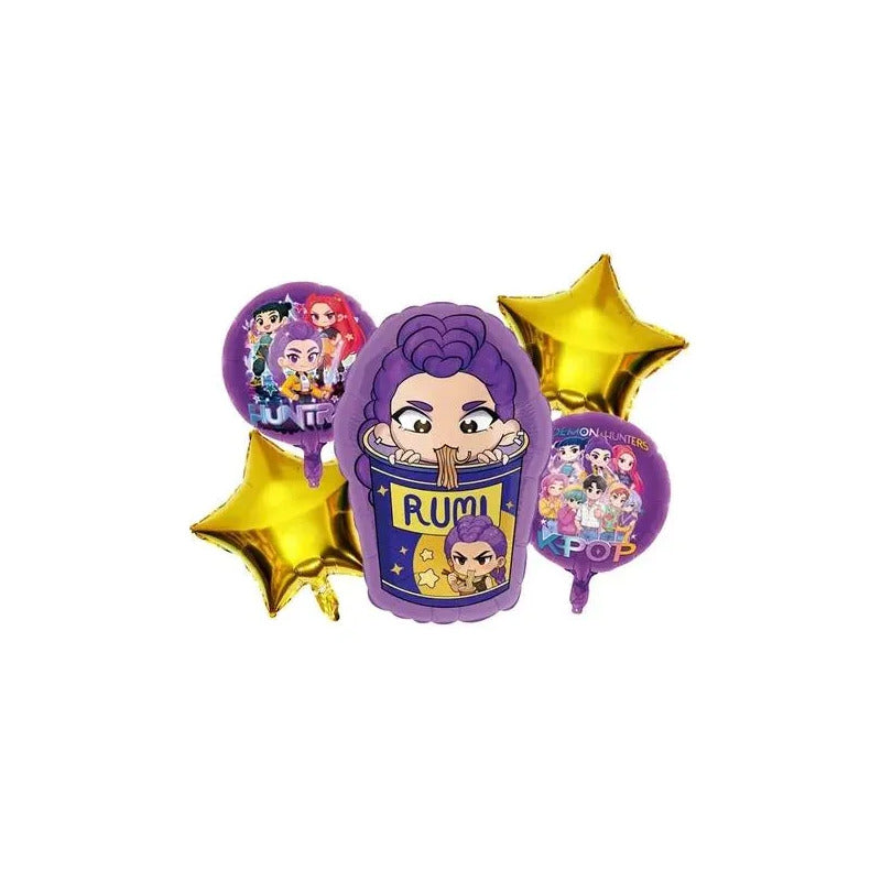 Set Globos Kpop Demon Hunters Rumi Fiesta 5 Piezas Violeta