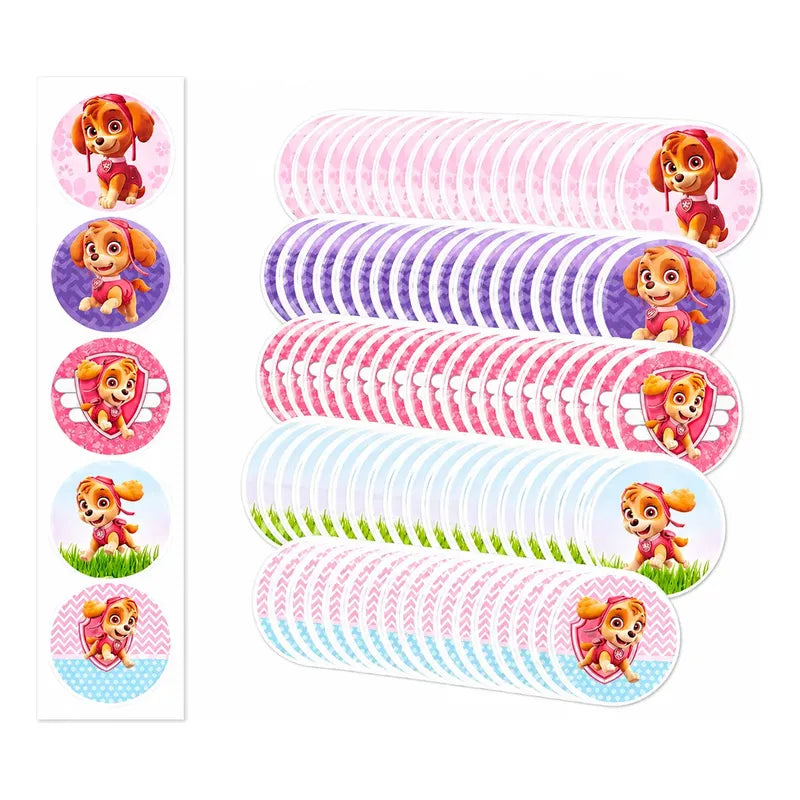 Pack 100 Stickers Adhesivos Redondos Skye Paw Patrol Cotilló