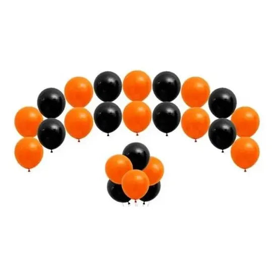 25 Globos Látex Fiestas Halloween Bicolor Naranjo Y Negro